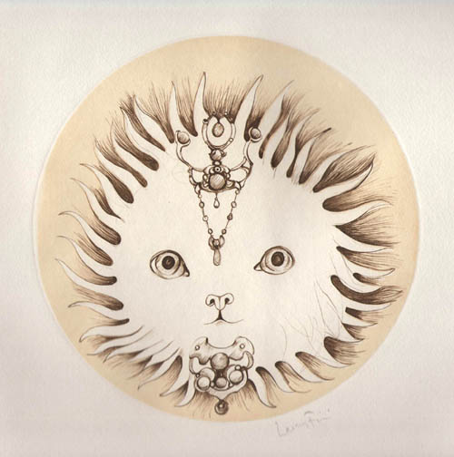 Leonor Fini - Les Etrangers - Le Chat Soleil - 1976 color etching